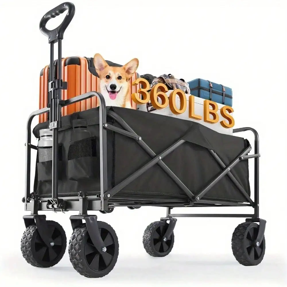 1pc Heavy Duty Collapsible Foldable Utility Wagon Cart With All-Terrain Wheels, 450LB Capacity Metal Frame & Plastic Tires