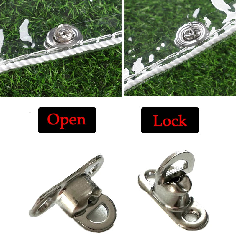 Clear Tarpaulin with Oval Eyelets Pergola See Through Tarp Curtain with Rotatable Twist Locks Transparent Rainproof Cloth