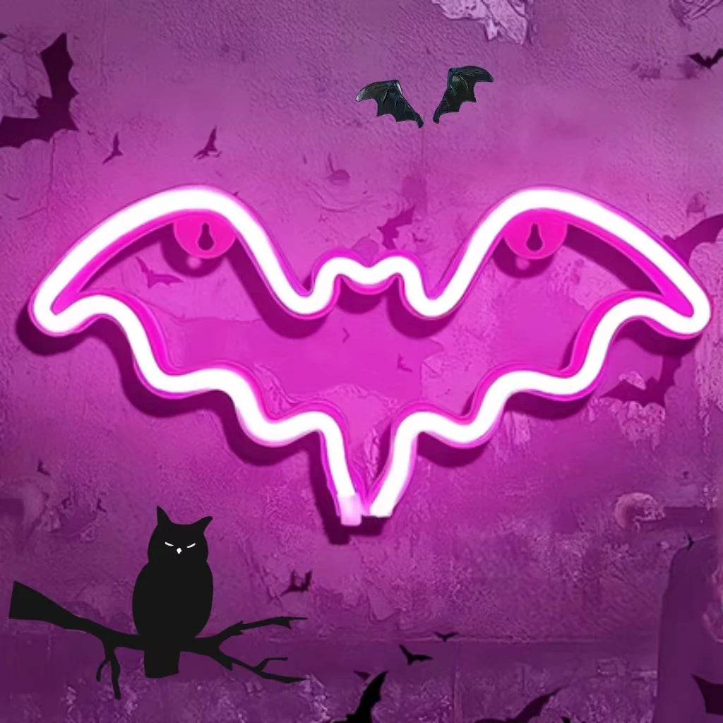 Halloween Bat Spirit LED Neon Wall Decor for Party Gift - Terrifying Atmosphere - USB or Battery Powered