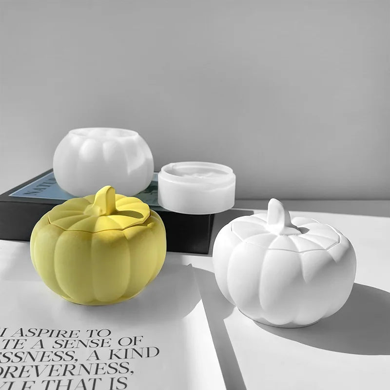 Pumpkin Jar Storage Box Silicone Mold DIY Halloween With Lid Vase Craft Molds Plaster Resin Candle Jar Making Home Decor