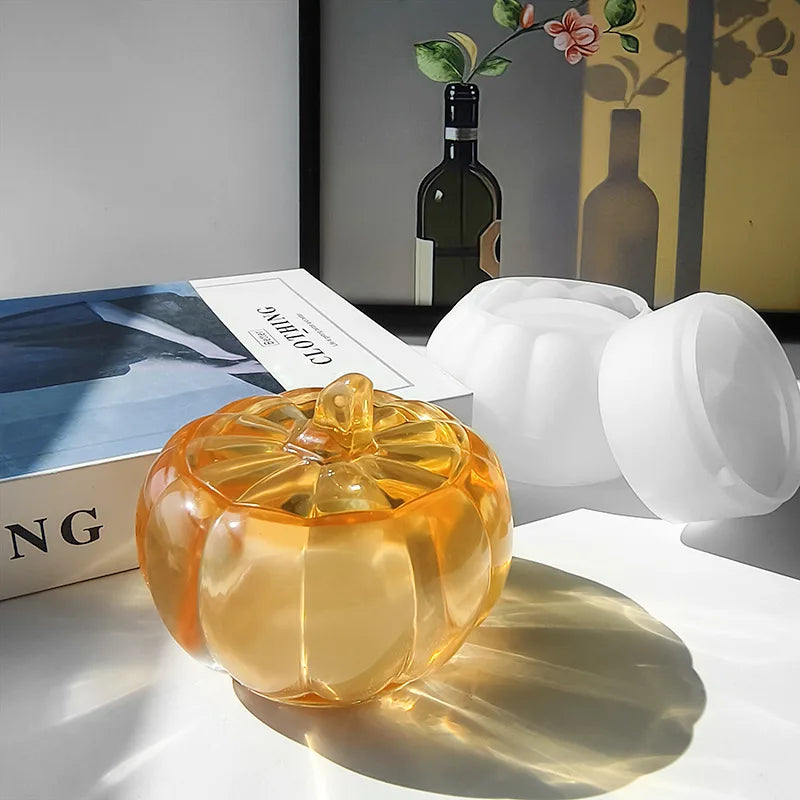 Pumpkin Jar Storage Box Silicone Mold DIY Halloween With Lid Vase Craft Molds Plaster Resin Candle Jar Making Home Decor