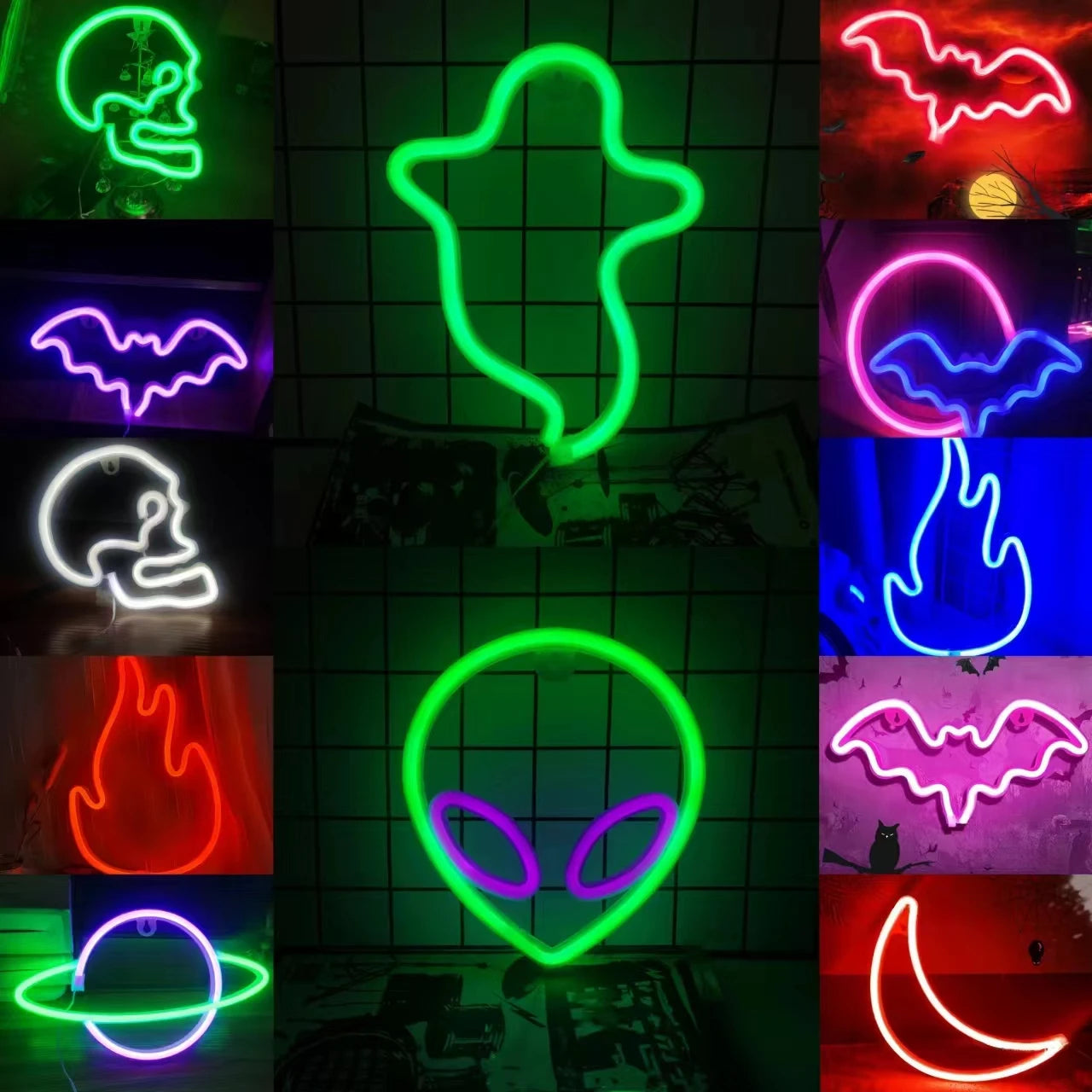 Halloween Bat Spirit LED Neon Wall Decor for Party Gift - Terrifying Atmosphere - USB or Battery Powered