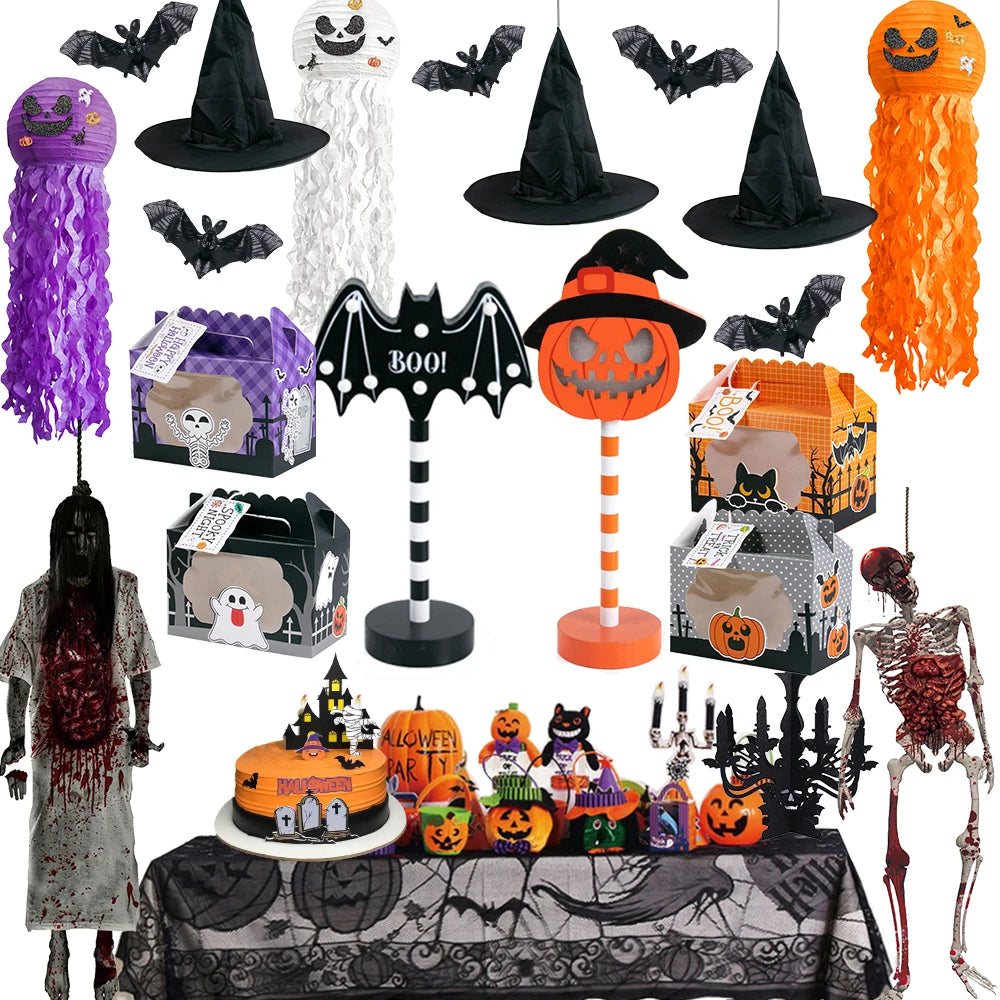 Halloween Party Decorations Horror Skull Pumpkin Ghost Lantern Hanging Ornament Witch Hat Bat Decor Outdoor Halloween Supplies