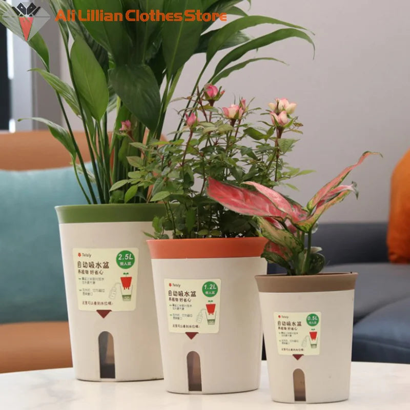 Double Layer Self Watering Hydroponics Flower Pot Plastic Lazy Automatic Water-Absorbing Plants Pot Potted Planters Office Home