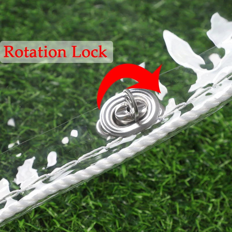 Clear Tarpaulin with Oval Eyelets Pergola See Through Tarp Curtain with Rotatable Twist Locks Transparent Rainproof Cloth