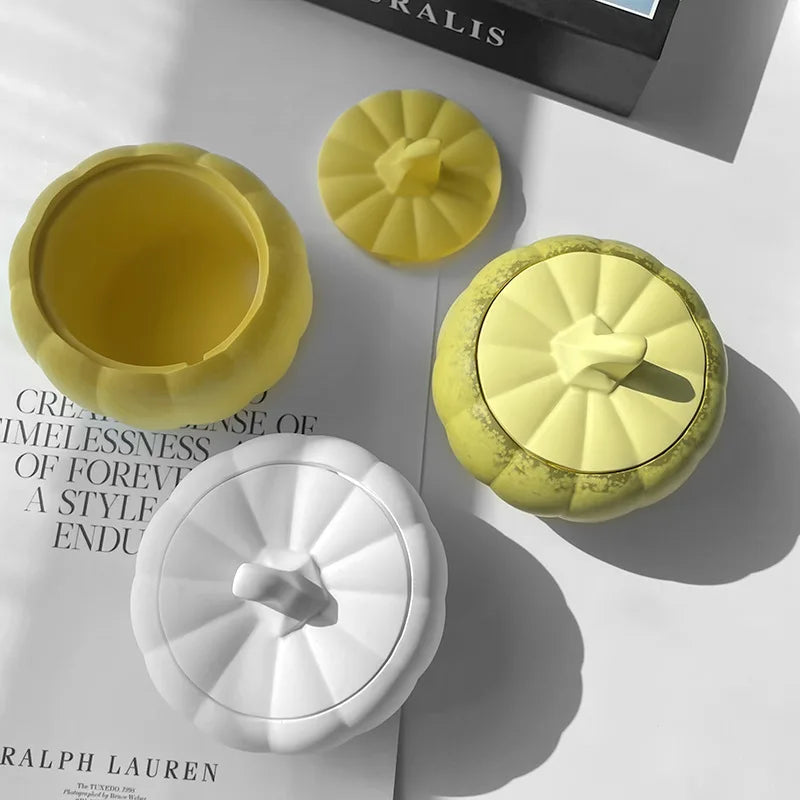 Pumpkin Jar Storage Box Silicone Mold DIY Halloween With Lid Vase Craft Molds Plaster Resin Candle Jar Making Home Decor