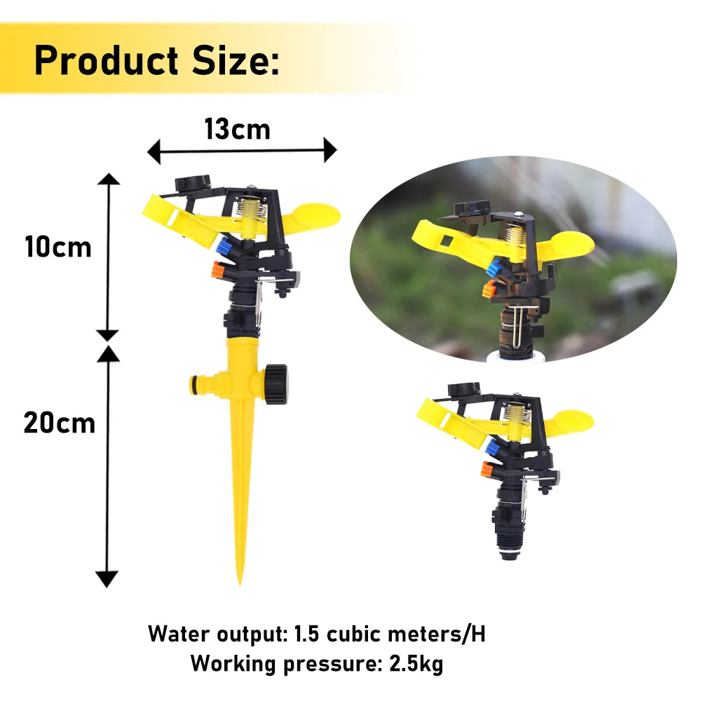 2pcs Garden Rotating Rocker Impact Sprinkler 1/2 inch Male Thread Lawn Watering Adjustable Nozzle Irrigation Sprinkler