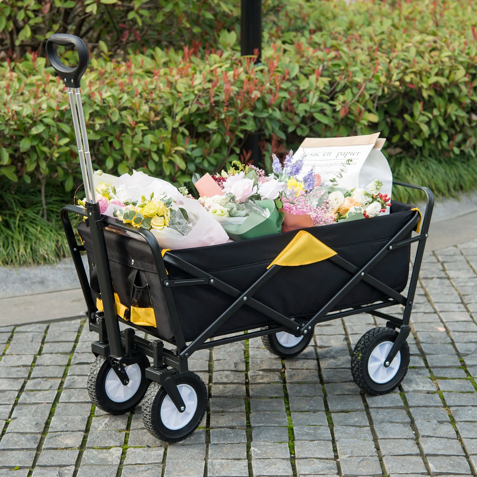 Foldable Garden Trolley Handcart Cart Tool Transport with 4 Wheels for Camping Beach Garden Shopping Outputs Load 80kg